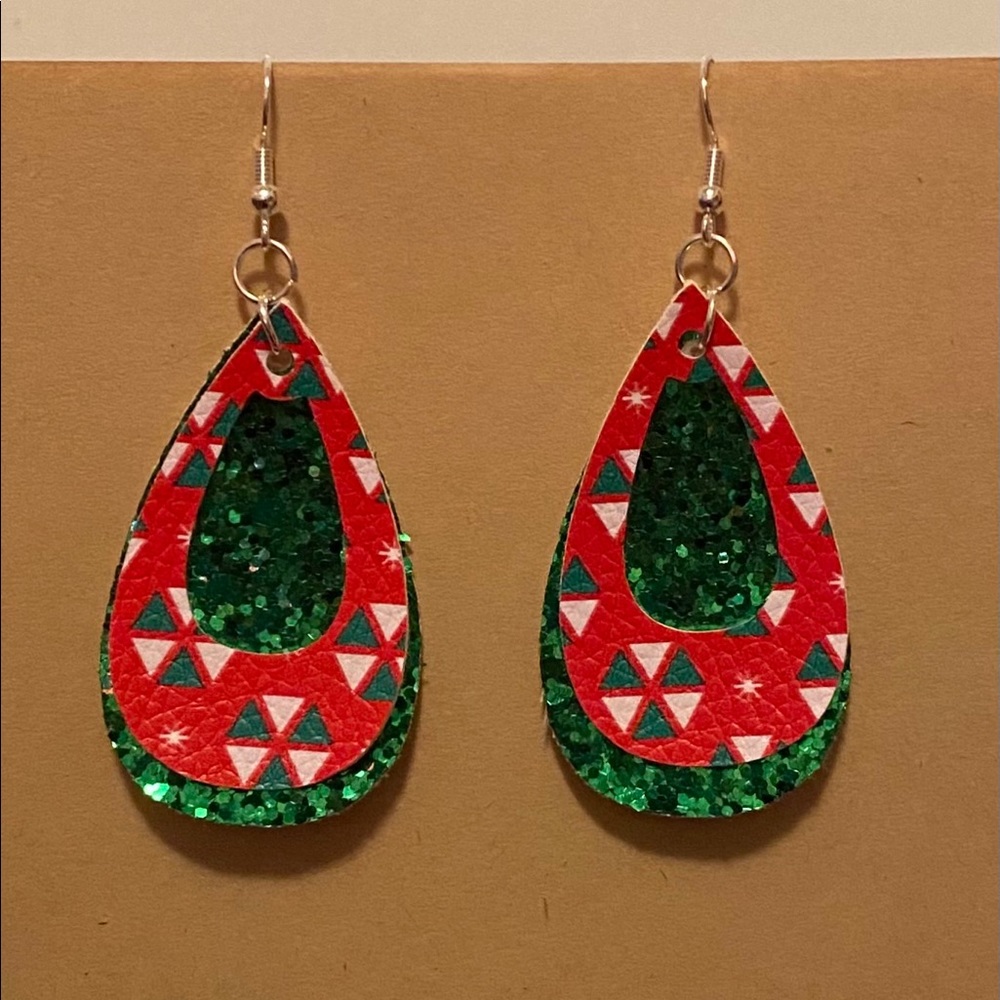 Handmade Faux Leather Earrings- Red and Green